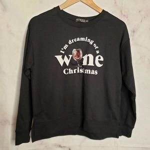 FIFTH SUN Wine Christmas Graphic Black Pullover Sweater XS